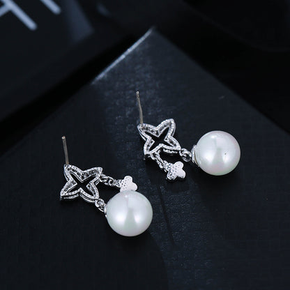 White Flowers Stud Earrings For Women Featuring Copper And 925 Sterling Silver With Sweet Style