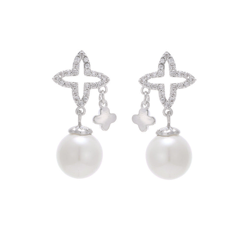 White Flowers Stud Earrings For Women Featuring Copper And 925 Sterling Silver With Sweet Style