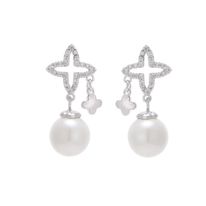White Flowers Stud Earrings For Women Featuring Copper And 925 Sterling Silver With Sweet Style