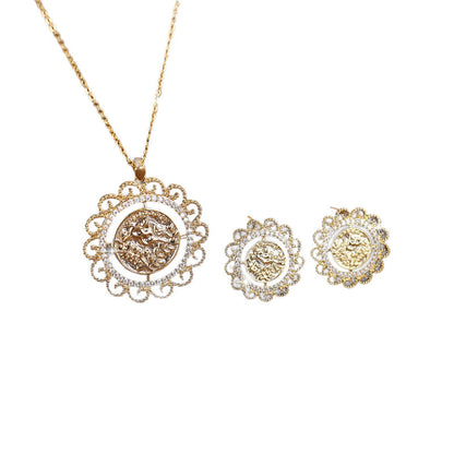 Retro Sunflower Necklace For Women In Platinum Plated Copper With Zircon Inlay