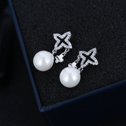 White Flowers Stud Earrings For Women Featuring Copper And 925 Sterling Silver With Sweet Style