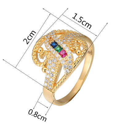 Rainbow Copper Ring With Zircon Inlay In For Women, Available In Colour