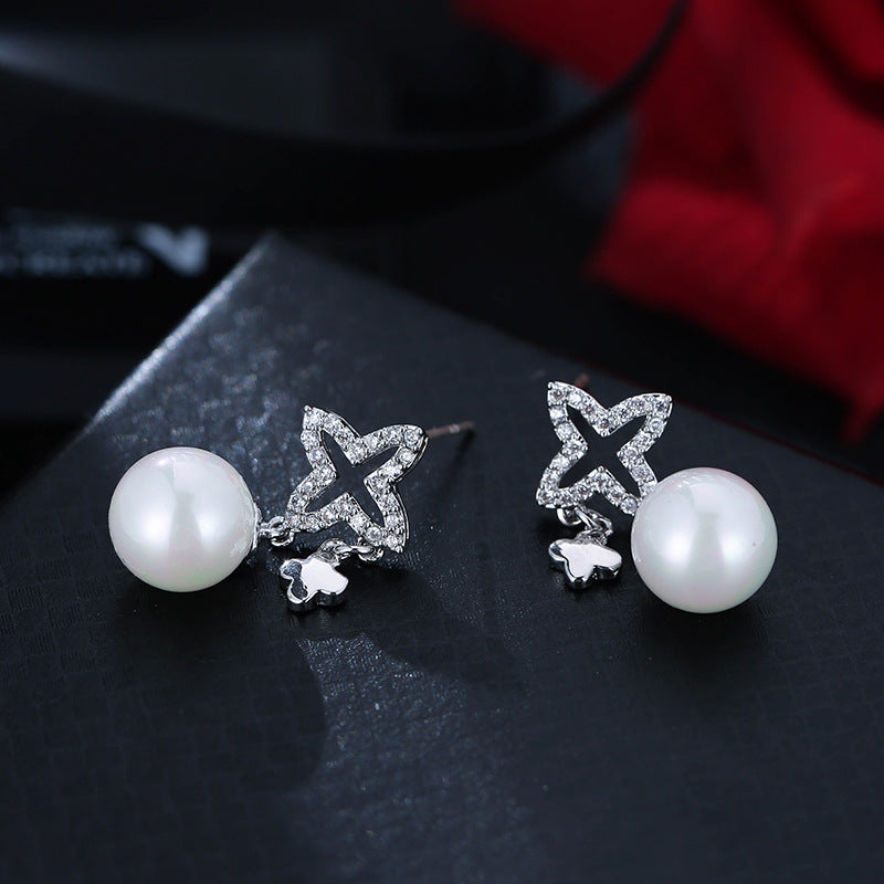 White Flowers Stud Earrings For Women Featuring Copper And 925 Sterling Silver With Sweet Style
