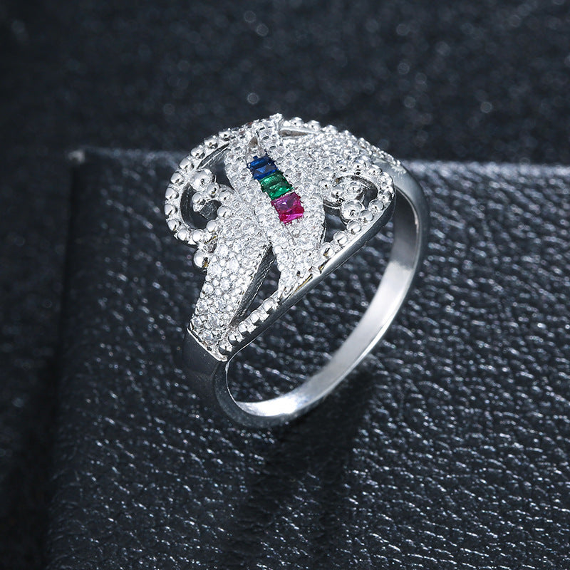 Rainbow Copper Ring With Zircon Inlay In For Women, Available In Colour