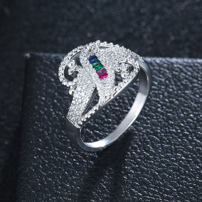 Rainbow Copper Ring With Zircon Inlay In For Women, Available In Colour