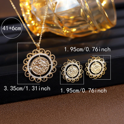 Retro Sunflower Necklace For Women In Platinum Plated Copper With Zircon Inlay