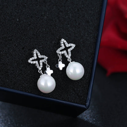 White Flowers Stud Earrings For Women Featuring Copper And 925 Sterling Silver With Sweet Style