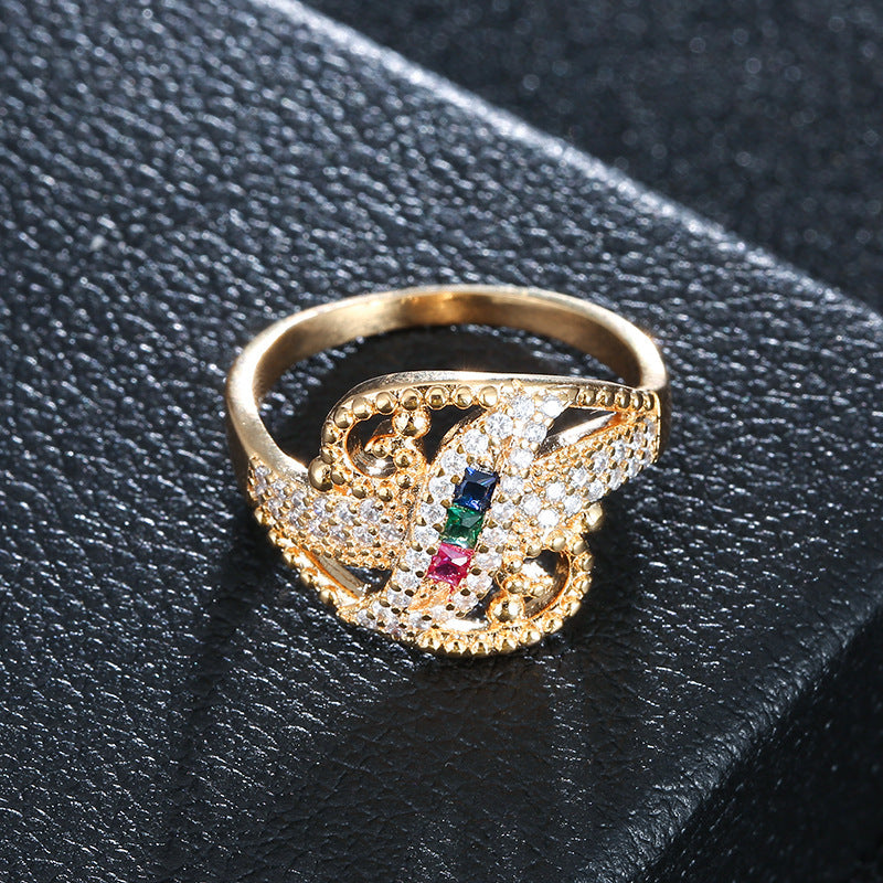 Rainbow Copper Ring With Zircon Inlay In For Women, Available In Colour