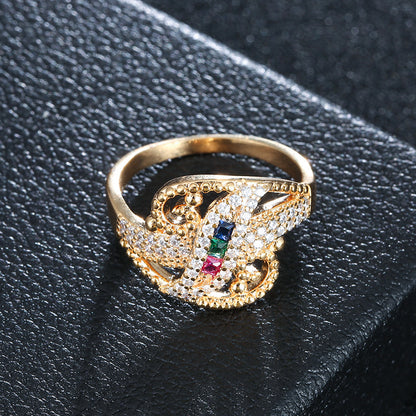 Rainbow Copper Ring With Zircon Inlay In For Women, Available In Colour