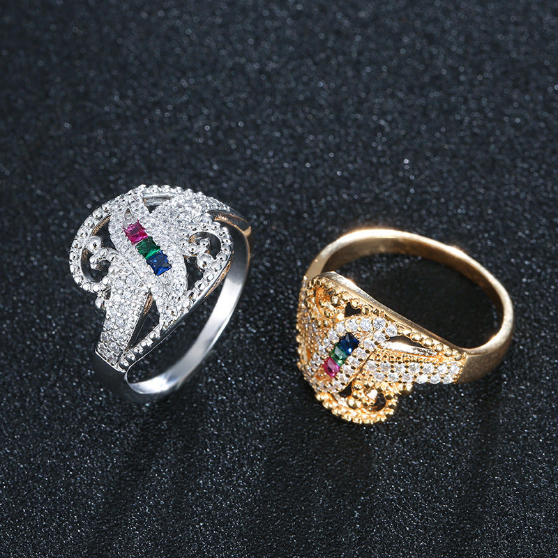 Rainbow Copper Ring With Zircon Inlay In For Women, Available In Colour