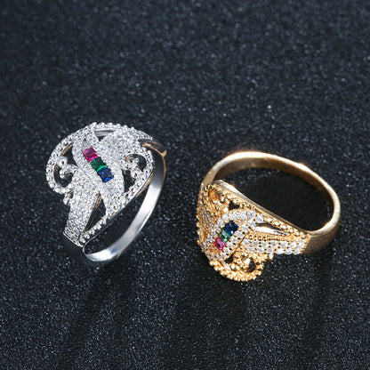 Rainbow Copper Ring With Zircon Inlay In For Women, Available In Colour