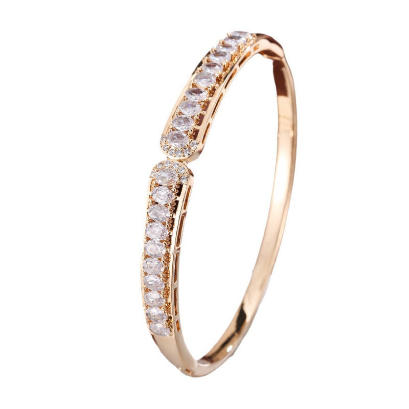 Simple Style Copper Bangle With Zircon Inlay In Gold Color