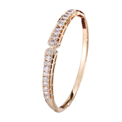 Simple Style Copper Bangle With Zircon Inlay In Gold Color