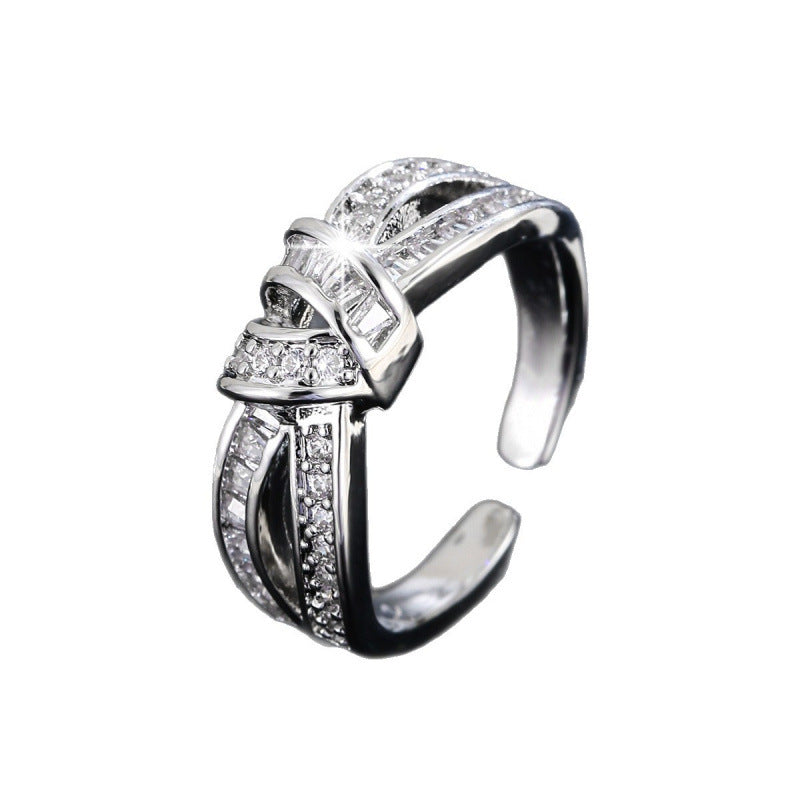 O-Shape Open Ring For Women In Gold Electroplated Copper With Zircon Inlay