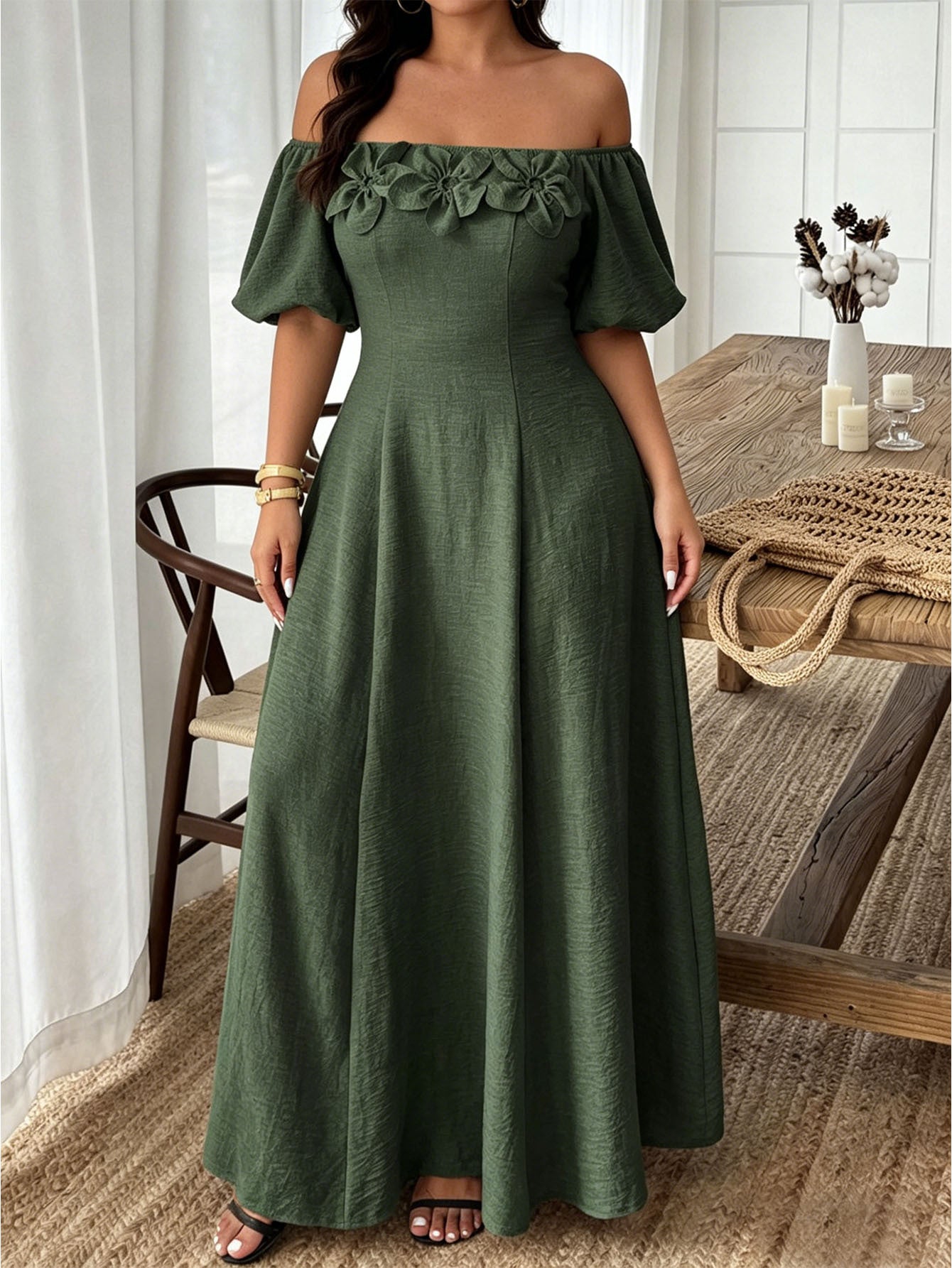 Women’s Vacation A-Line Skirt Dress With Boat Neck In Floral Pattern, Perfect For Travel, Made Of Polyester