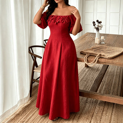 Women’s Vacation A-Line Skirt Dress With Boat Neck In Floral Pattern, Perfect For Travel, Made Of Polyester