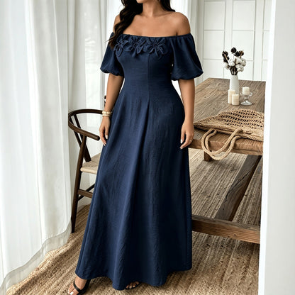 Women’s Vacation A-Line Skirt Dress With Boat Neck In Floral Pattern, Perfect For Travel, Made Of Polyester