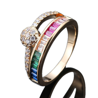 Simple Style Flowers Copper Ring For Women With Zircon Inlay In Gold