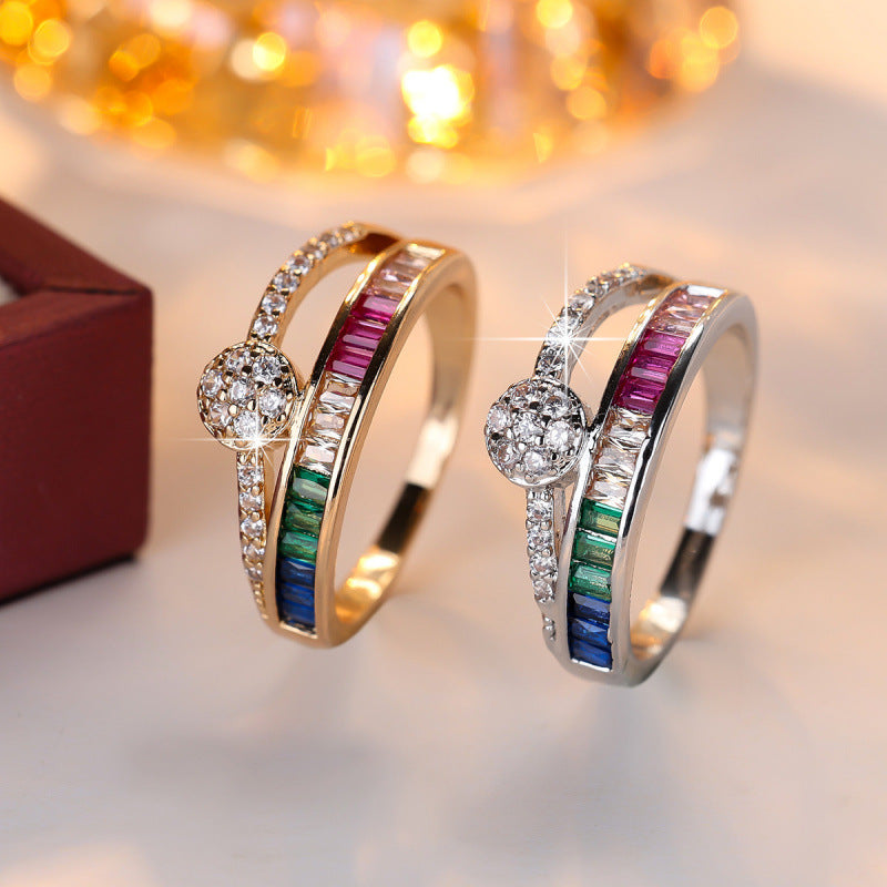 Simple Style Flowers Copper Ring For Women With Zircon Inlay In Gold