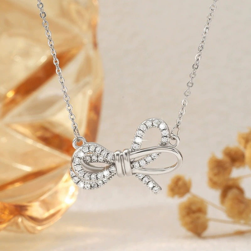 Copper Bow Tie Sweater Chain Necklace For Women With Singapore Chain Design