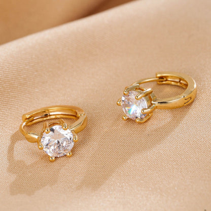 Geometric Stud Earrings For Women In White Copper With Electroplated Gold Plating