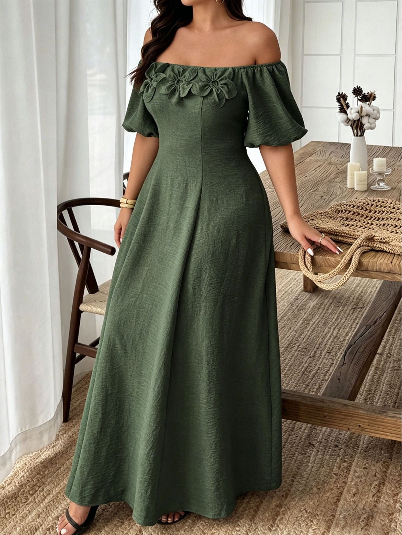 Women’s Vacation A-Line Skirt Dress With Boat Neck In Floral Pattern, Perfect For Travel, Made Of Polyester