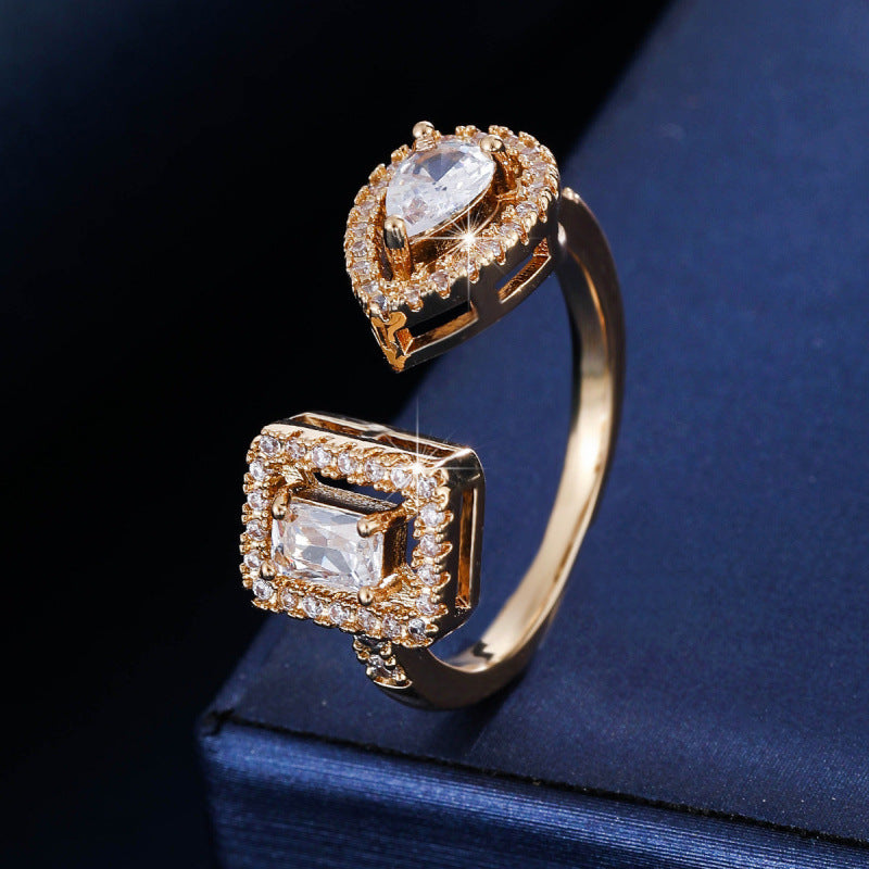 Geometric Open Rings For Women In Copper With Zircon Inlay, Available In Gold For Spring