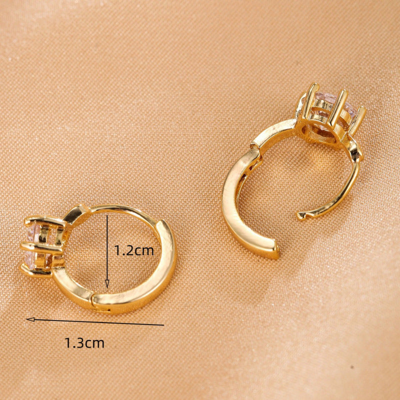 Geometric Stud Earrings For Women In White Copper With Electroplated Gold Plating