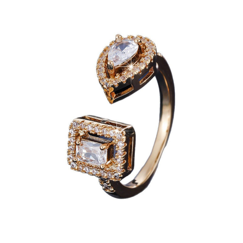 Geometric Open Rings For Women In Copper With Zircon Inlay, Available In Gold For Spring