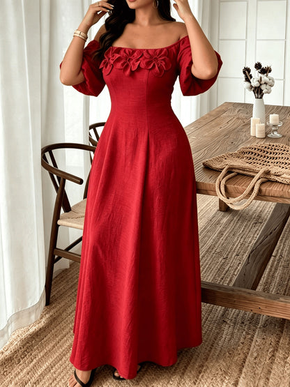 Women’s Vacation A-Line Skirt Dress With Boat Neck In Floral Pattern, Perfect For Travel, Made Of Polyester