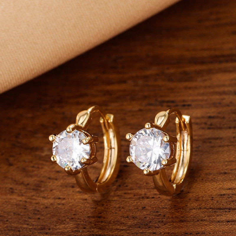 Geometric Stud Earrings For Women In White Copper With Electroplated Gold Plating
