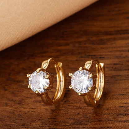 Geometric Stud Earrings For Women In White Copper With Electroplated Gold Plating