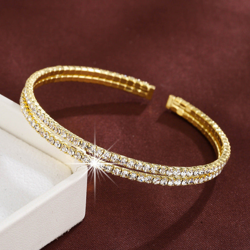Simple Style Star Bangle In Gold Metal With Rhinestones Featuring Electroplated Finish