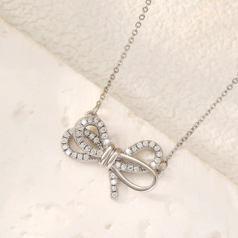 Copper Bow Tie Sweater Chain Necklace For Women With Singapore Chain Design