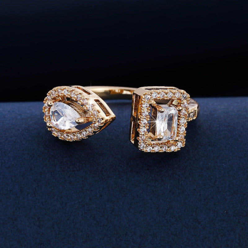 Geometric Open Rings For Women In Copper With Zircon Inlay, Available In Gold For Spring