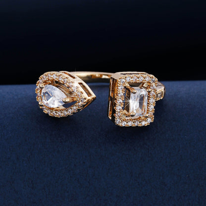 Geometric Open Rings For Women In Copper With Zircon Inlay, Available In Gold For Spring
