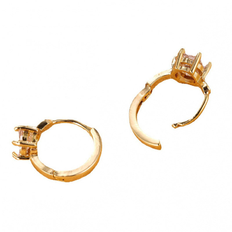 Geometric Stud Earrings For Women In White Copper With Electroplated Gold Plating