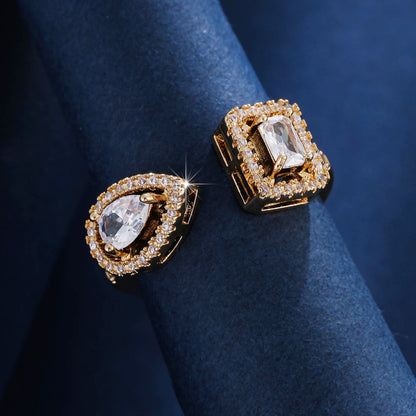 Geometric Open Rings For Women In Copper With Zircon Inlay, Available In Gold For Spring