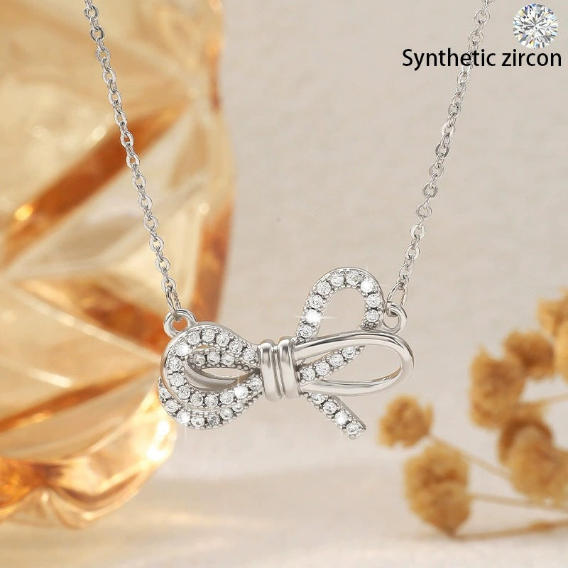 Copper Bow Tie Sweater Chain Necklace For Women With Singapore Chain Design