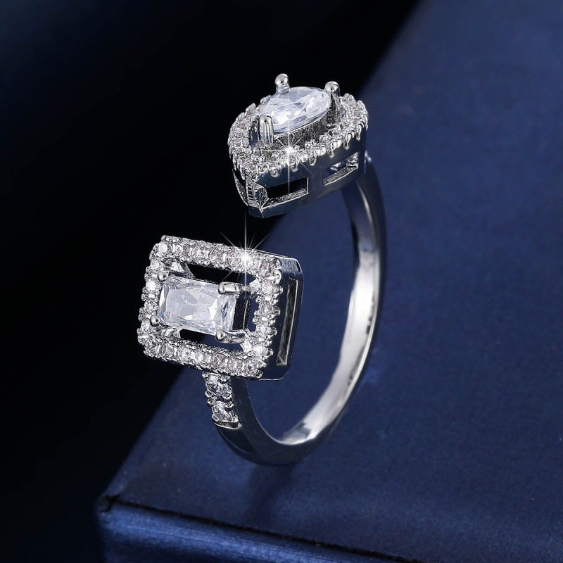 Geometric Open Rings For Women In Copper With Zircon Inlay, Available In Gold For Spring