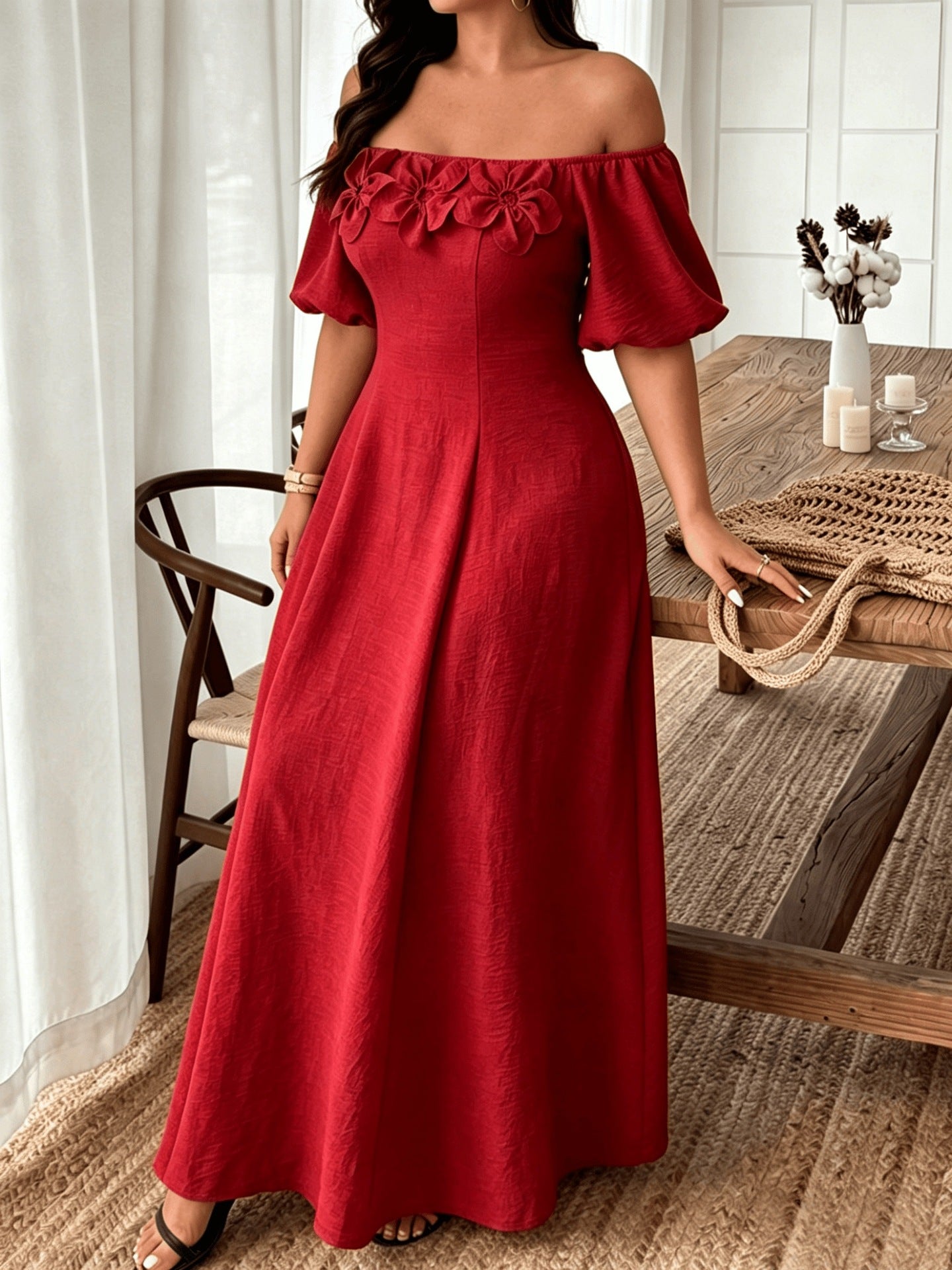 Women’s Vacation A-Line Skirt Dress With Boat Neck In Floral Pattern, Perfect For Travel, Made Of Polyester