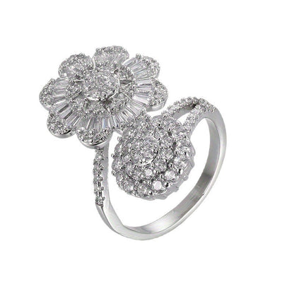 Elegant Flowers Open Ring For Women In Electroplated Copper With Zircon Inlay