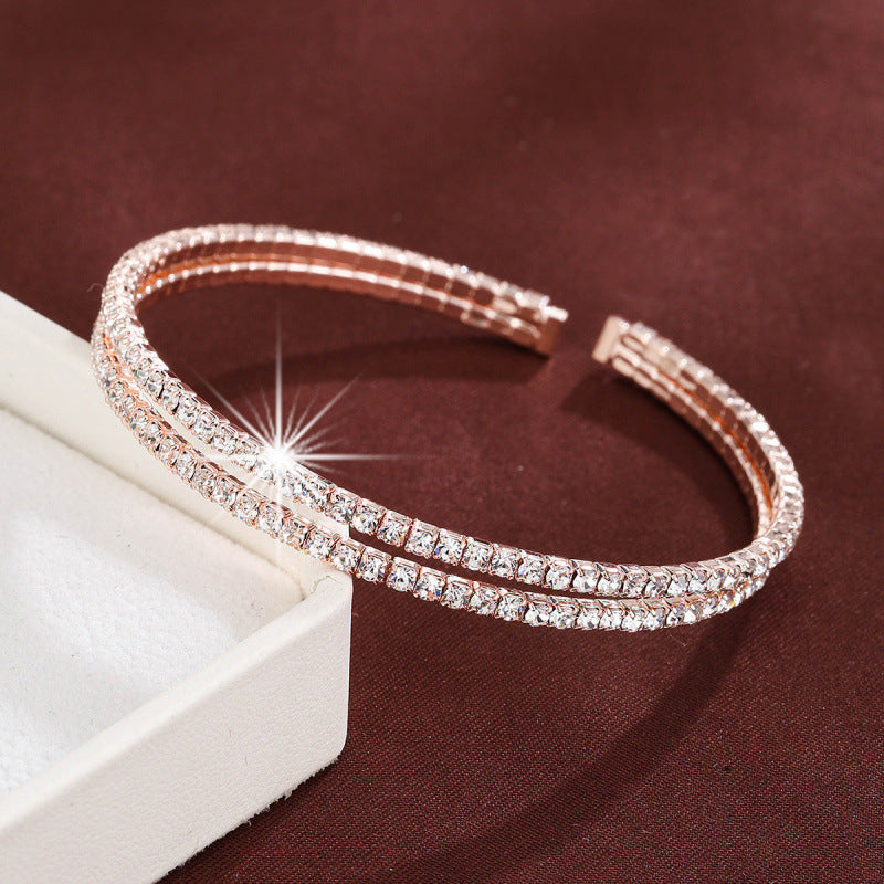 Simple Style Star Bangle In Gold Metal With Rhinestones Featuring Electroplated Finish