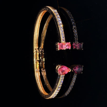 Geometric Bangle For Women In Electroplated Copper With Zircon Inlay