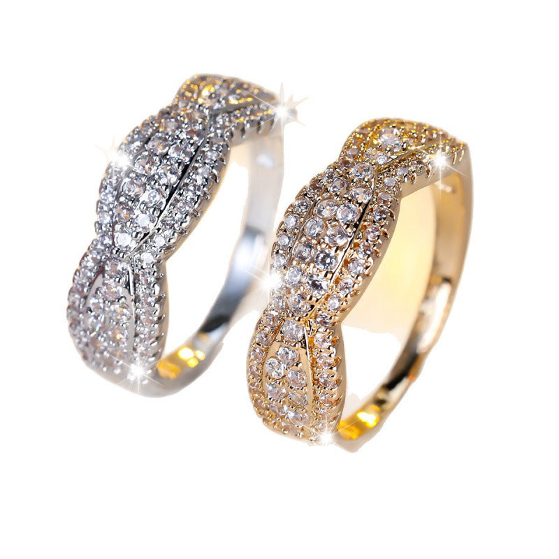 Women’s Copper Crossover Rings With Twist Design Featuring Zircon Inlay In Gold