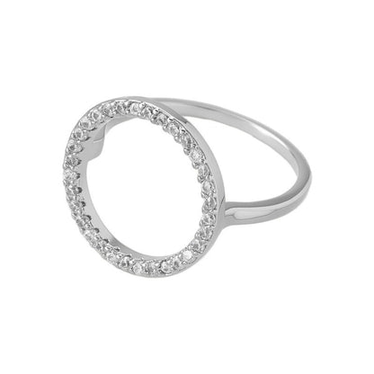 Round Open Ring With Bezel Setting In Electroplated Copper Featuring Zircon Inlay, Unisex Jewelry