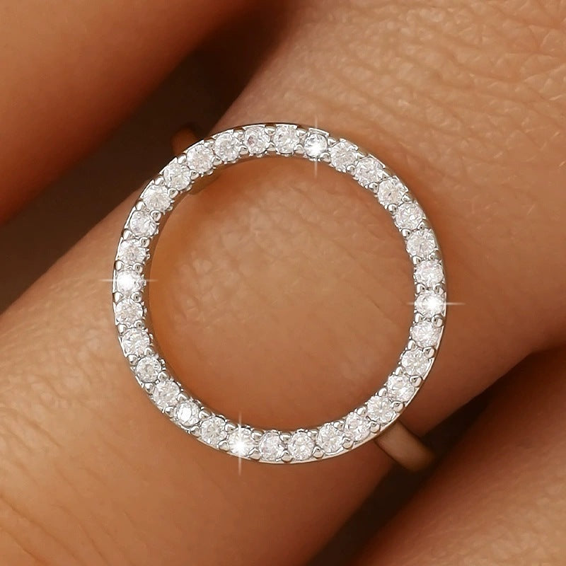 Round Open Ring With Bezel Setting In Electroplated Copper Featuring Zircon Inlay, Unisex Jewelry