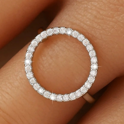 Round Open Ring With Bezel Setting In Electroplated Copper Featuring Zircon Inlay, Unisex Jewelry