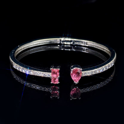 Geometric Bangle For Women In Electroplated Copper With Zircon Inlay