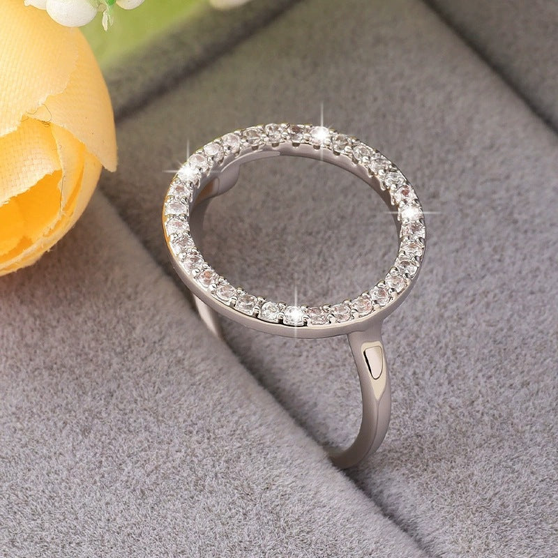 Round Open Ring With Bezel Setting In Electroplated Copper Featuring Zircon Inlay, Unisex Jewelry